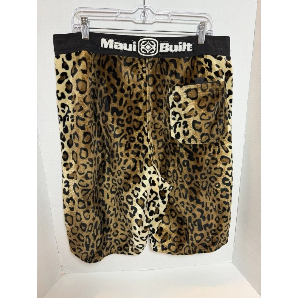 Vtg Maui Built Rare Velour Faux Fur Leopard Board Shorts Swim Trunks 241